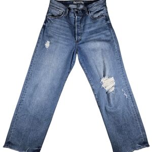 Wetherly Vincent Slouchy Wide Leg Jeans 28 High Rise Distressed Raw Hem